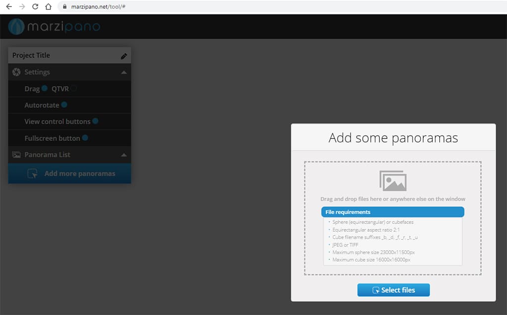 Marzipano tool загрузка фотографий