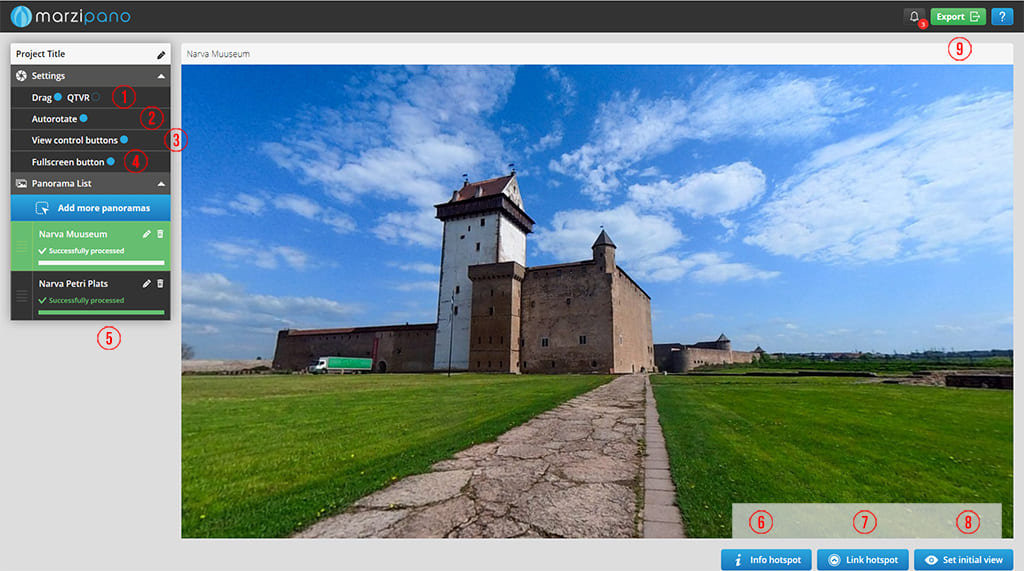 Инструменты онлайн сервиса Marzipano tool