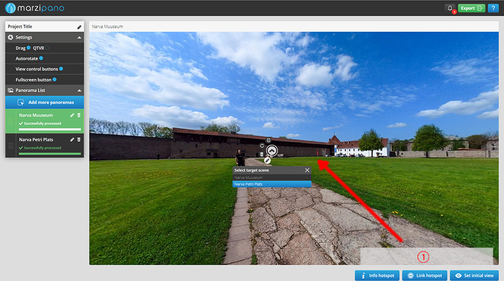 Кнопка link hotspot в программе Marzipano tool