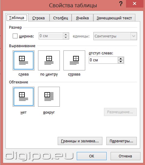 Свойство таблицы
