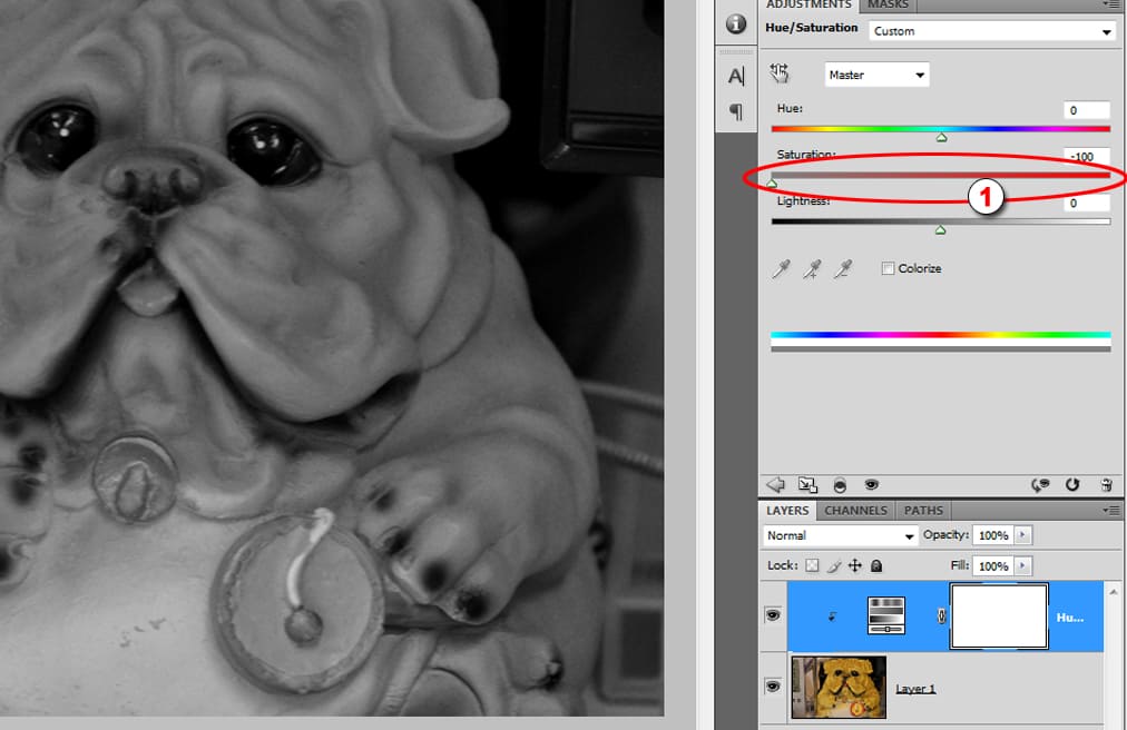 Окно настроек Hue/Saturation